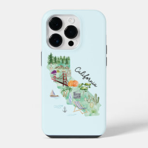 Watercolor California State Art Map iPhone 14 Pro Case