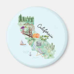 Watercolor California State Art Map Magnet