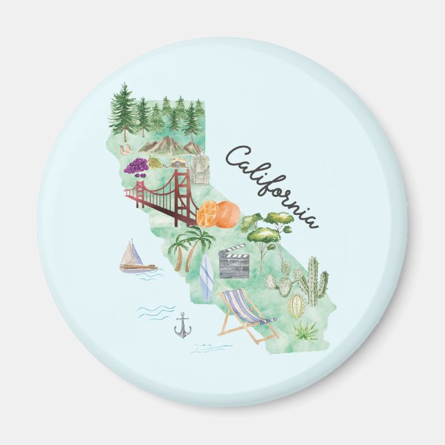 Watercolor California State Art Map Magnet (Front)