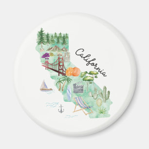 Watercolor California State Art Map Magnet