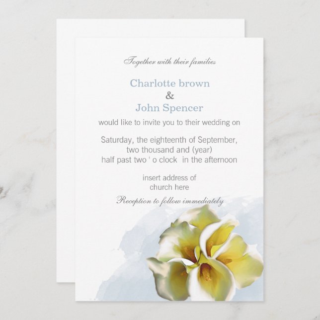 Watercolor calla lilies Floral Invitations (Front/Back)