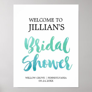 Watercolor Calligraphy Beach Bridal Shower Welcome Poster