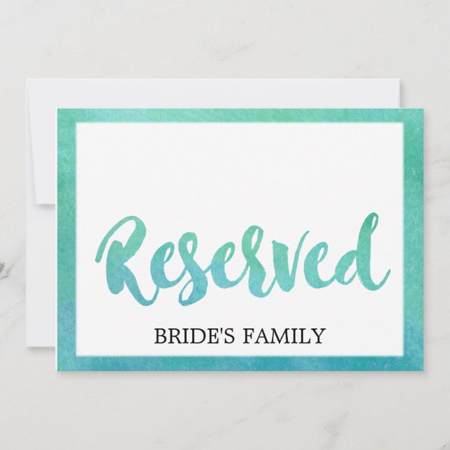 Watercolor Calligraphy Beach Wedding Reserved Sign Invitation (Front)