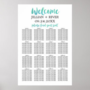 Watercolor Calligraphy Beach Wedding Seating Chart