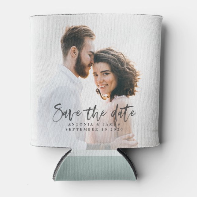 Watercolor calligraphy save the date can cooler (Front)