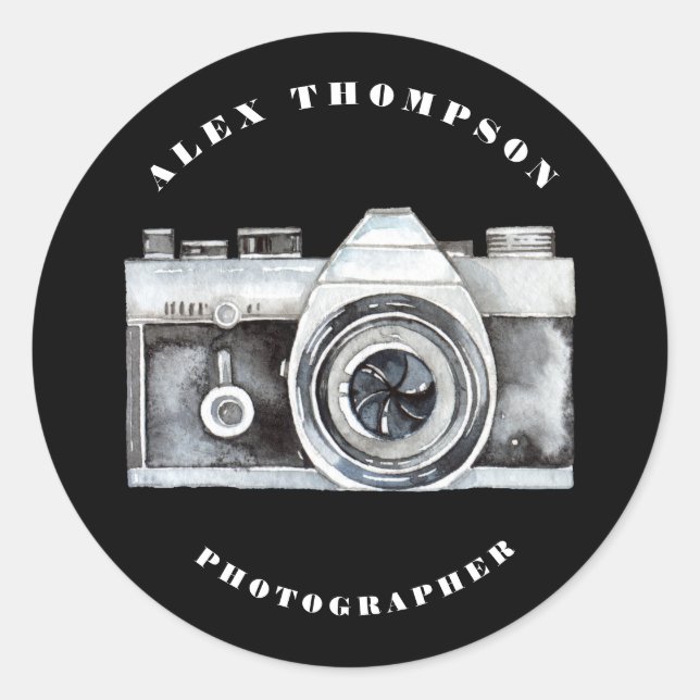 Watercolor Camera Photography Circle Lense Custom Classic Round Sticker (Front)