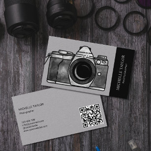 Watercolor Camera Photography Professional QR Code Business Card