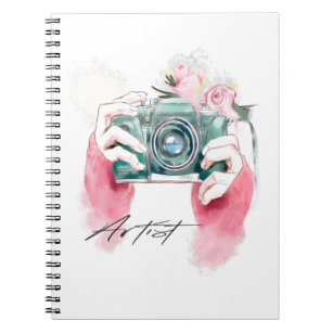 Watercolor Camera With Pink  Notebook