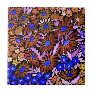 Watercolor camomille meadow flowers floral field d tile