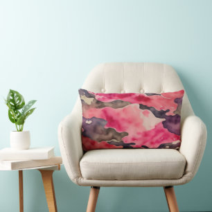 watercolor camouflage pink lumbar cushion