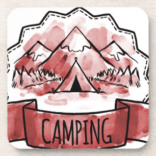 Watercolor Camping Badge Coaster