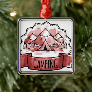 Watercolor Camping Badge Metal Tree Decoration