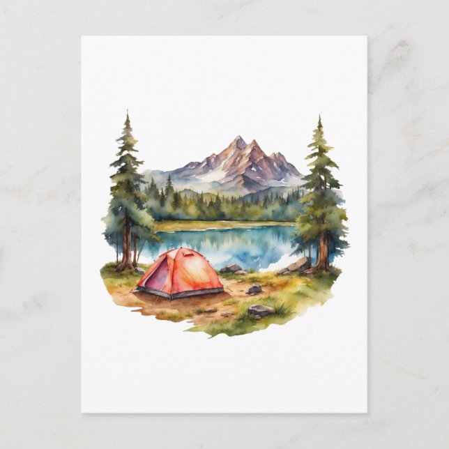 Watercolor Camping, Hiking and Nature Lover Postcard (Front)