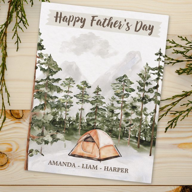 Watercolor Camping in Nature Father's Day Holiday Postcard (Close up)