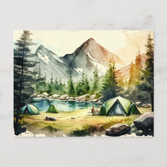 Watercolor Camping Nature Landscape Postcard (Front)
