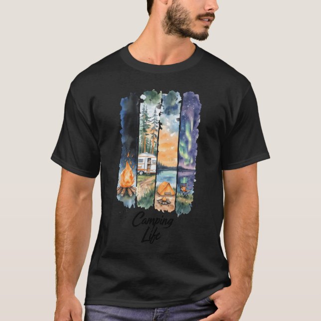 Watercolor Camping Nature Scene family T-Shirt (Front)
