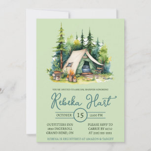 Watercolor Camping, Tent, Outdoors, Bridal Shower  Invitation