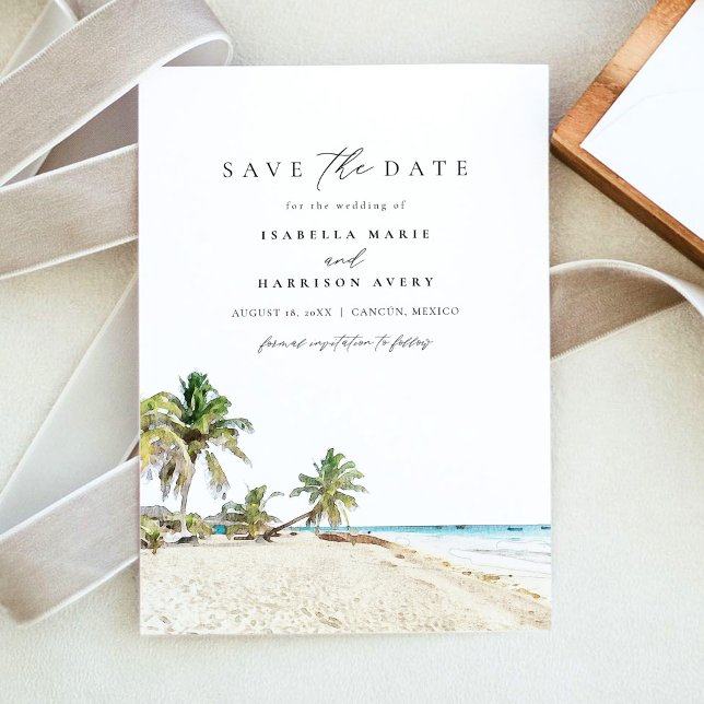Watercolor Cancun Mexico Beach Save the Date Invitation (Creator Uploaded)