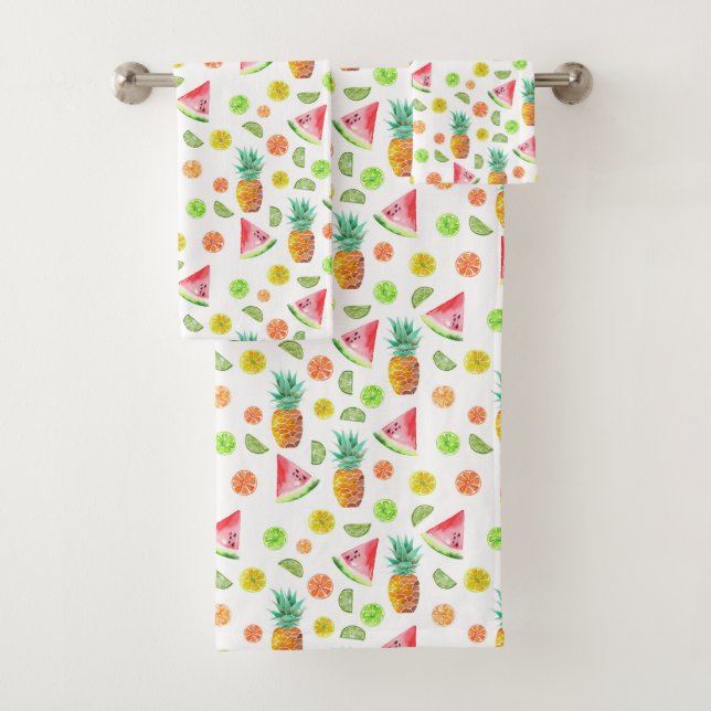 Watercolor Candied Fruit Pattern Bath Towel Set (Insitu)