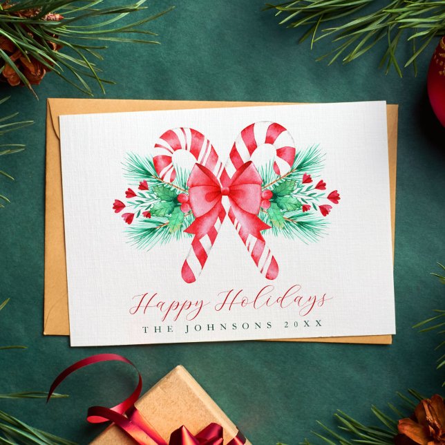 Watercolor Candy Cane and Bow Christmas Holiday Card (Watercolor Candy Cane and Bow Christmas Holiday Card)