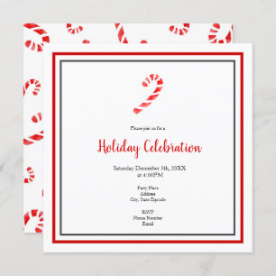 Watercolor Candy Cane and Pattern Invitation
