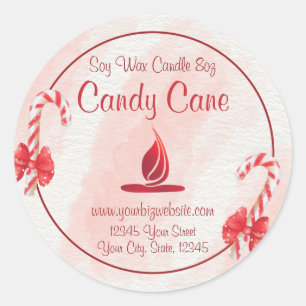 Watercolor Candy Cane Candle Label