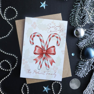 Watercolor candy cane Christmas Holiday Card
