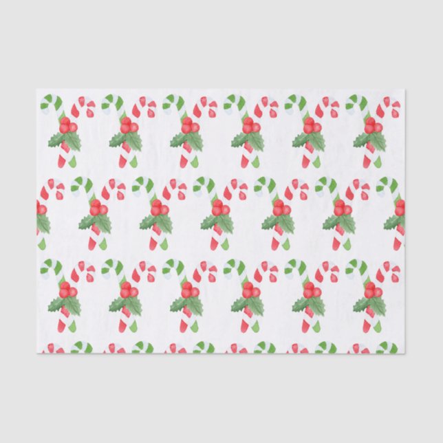 Watercolor Candy Cane Christmas Tissue Paper (Front)