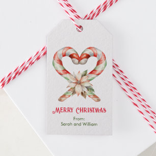 Watercolor Candy Cane Heart Gift Tags