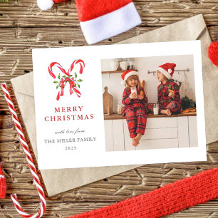 Watercolor Candy cane Merry Christmas photo Holiday Card