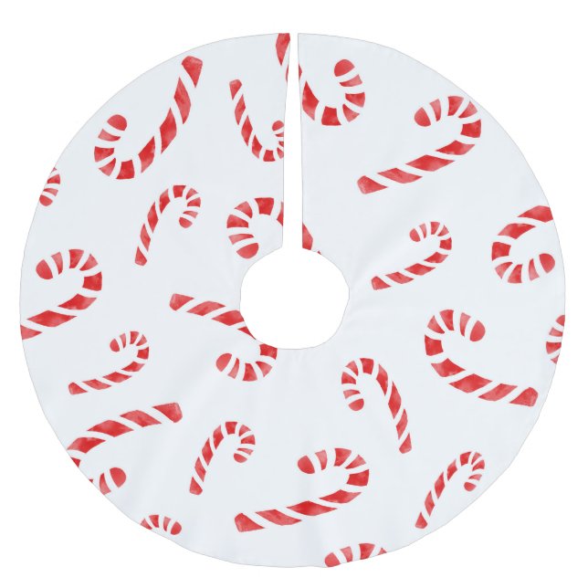 Watercolor Candy Cane Pattern Brushed Polyester Tree Skirt (Front)