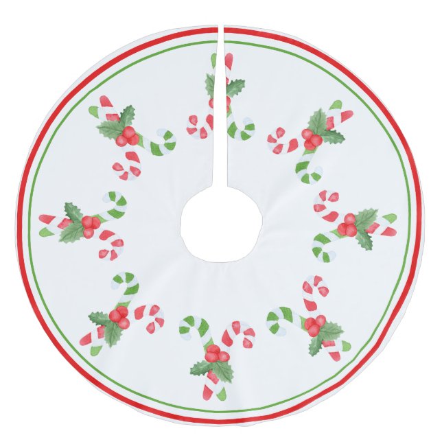 Watercolor Candy Cane Pattern - Christmas Brushed Polyester Tree Skirt (Front)