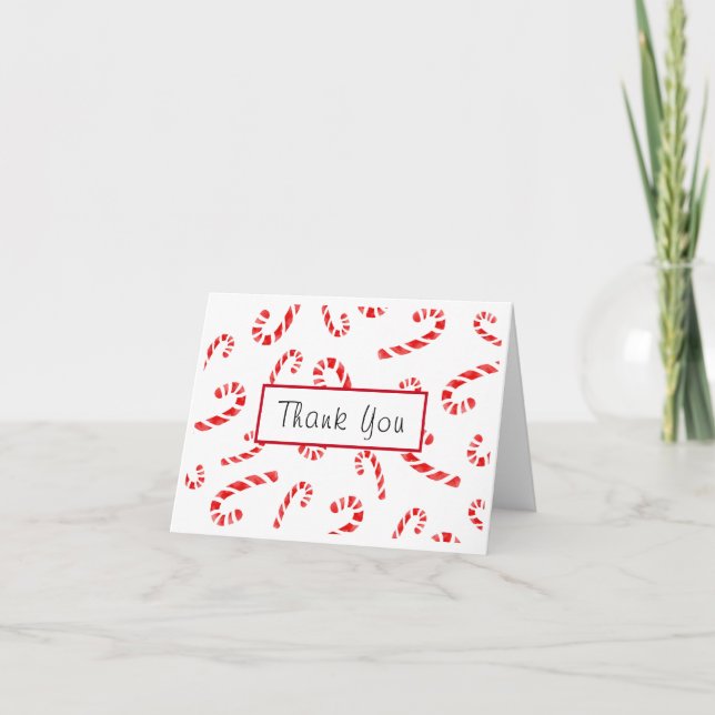Watercolor Candy Cane Pattern Thank You Card (Front)