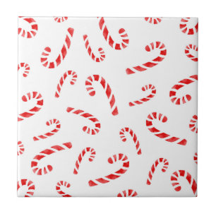 Watercolor Candy Cane Pattern Tile