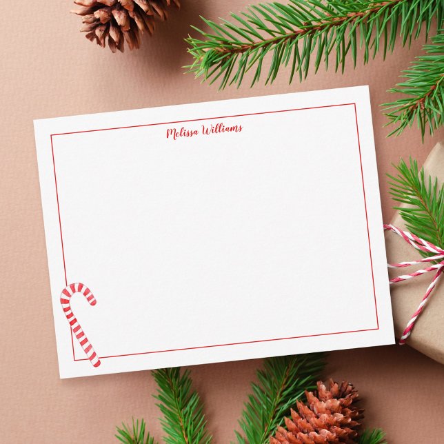 Watercolor Candy Cane Personalised Stationery Card (Creator Uploaded)