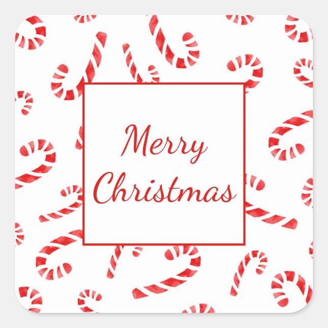 Watercolor Candy Cane Square Sticker (Front)