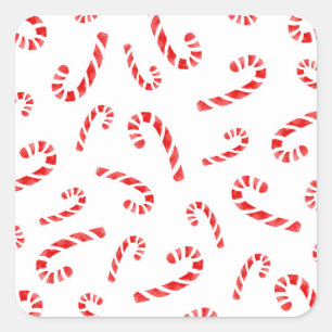 Watercolor Candy Cane Square Sticker