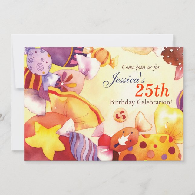 Watercolor Candy Festive Birthday Party Invitation (Front)