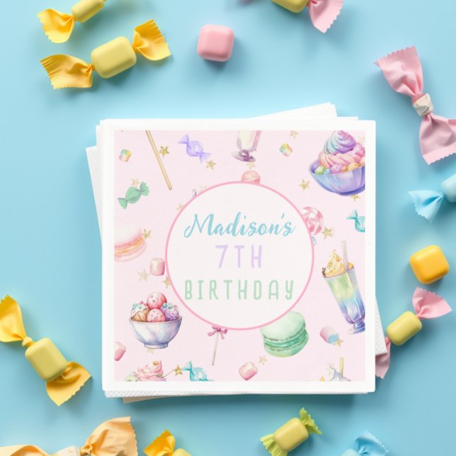 Watercolor Candy Wonderland Pastel Birthday Party Napkin (Creator Uploaded)