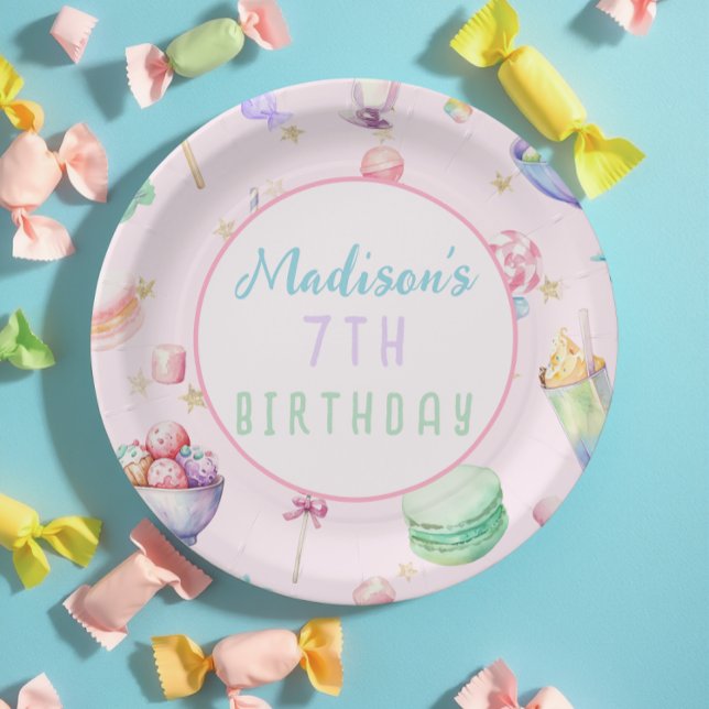 Watercolor Candy Wonderland Pastel Birthday Party Paper Plate (Creator Uploaded)