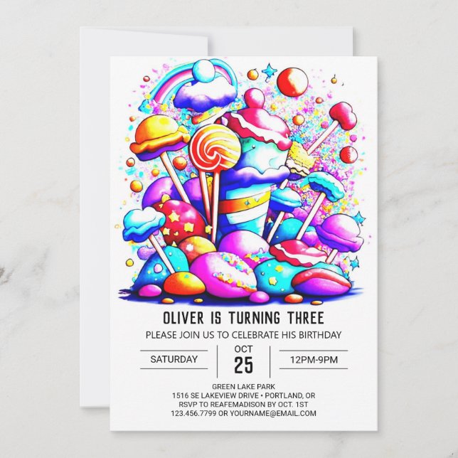 Watercolor Candyland Birthday Invitation (Front)