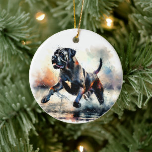 Watercolor Cane Corso dog Ceramic Tree Decoration
