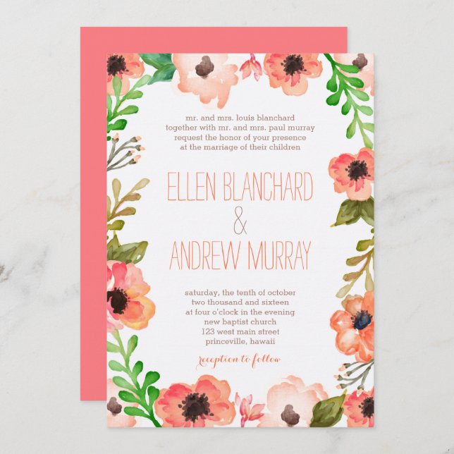 Watercolor Canopy Wedding Invitation (Front/Back)