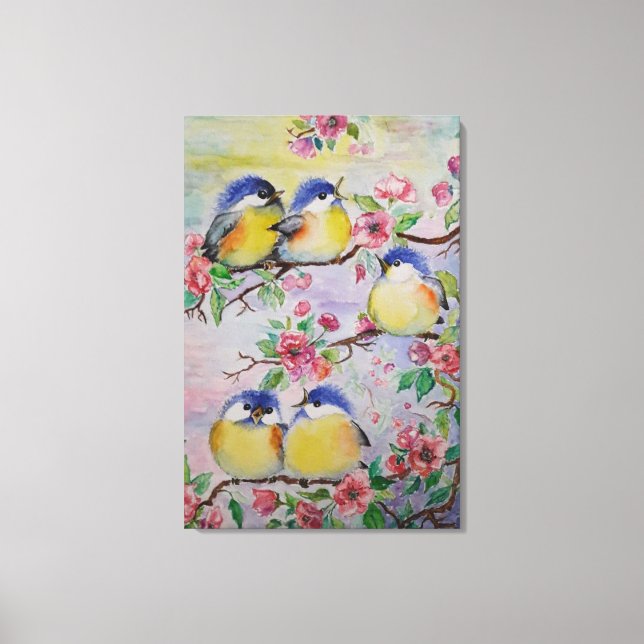 Watercolor Canvas Print Beautiful Sparrows (Front)