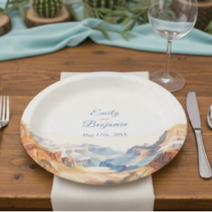 Watercolor Canyon Desert National Park Wedding Paper Plate
