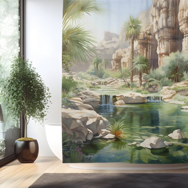 Watercolor Canyon Oasis Shower Curtain (Creator Uploaded)
