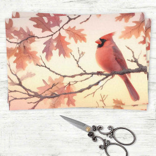 Watercolor Cardinal and Autumn Leaves Decoupage Tissue Paper