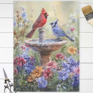 Watercolor Cardinal and Blue Jay Decoupage Tissue Paper