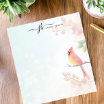 Watercolor Cardinal Autumn Branch Personalised Notepad<br><div class="desc">This personalised notepad features a vibrant red cardinal perched on a delicate branch with soft autumn leaves, set against a pastel watercolor background. The elegant and nature-inspired design is perfect for bird lovers, wildlife enthusiasts, and those who appreciate seasonal stationery. Customise the text at the top for a unique touch,...</div>