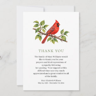 Watercolor Cardinal Bereavement Funeral Thank You Card